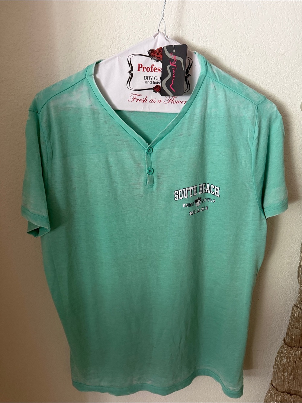 Mens Mint Green V-Neck Tee
